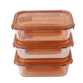 Urbane Home Pack of 3 Borosilicate Glass Kitchen Containers Set with Airvent Pp Lid | Airtight Rectangular Fridge Storage Boxes for Grains, Pulses, Spices, Snacks | 365 ml Each | Transparent